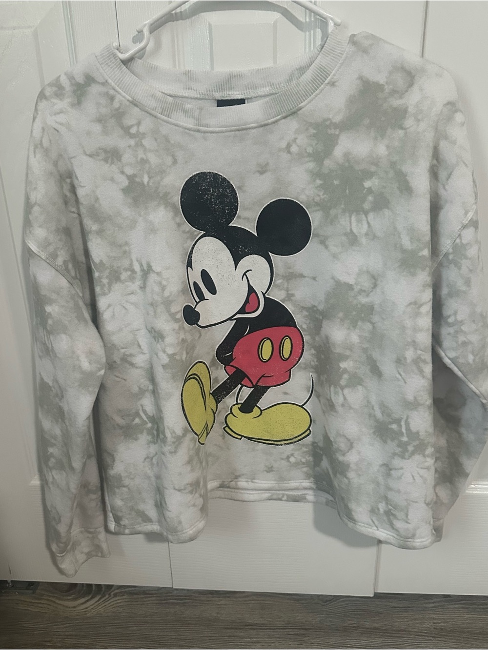Disney Gray & White Tie-Dye Mickey Mouse Crewneck Sweatshirt